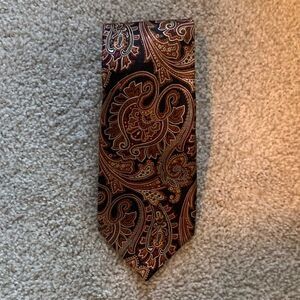Chaps Men's Necktie Brown Black Paisley 100% Silk Business Casual